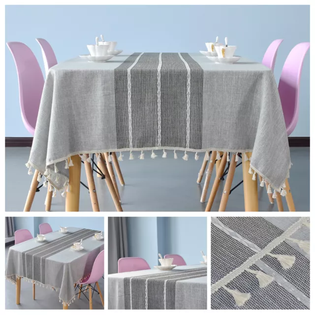 Rectangle Table Cloth Cotton Linen Dust Cover With Tassel Dining Tablecloth