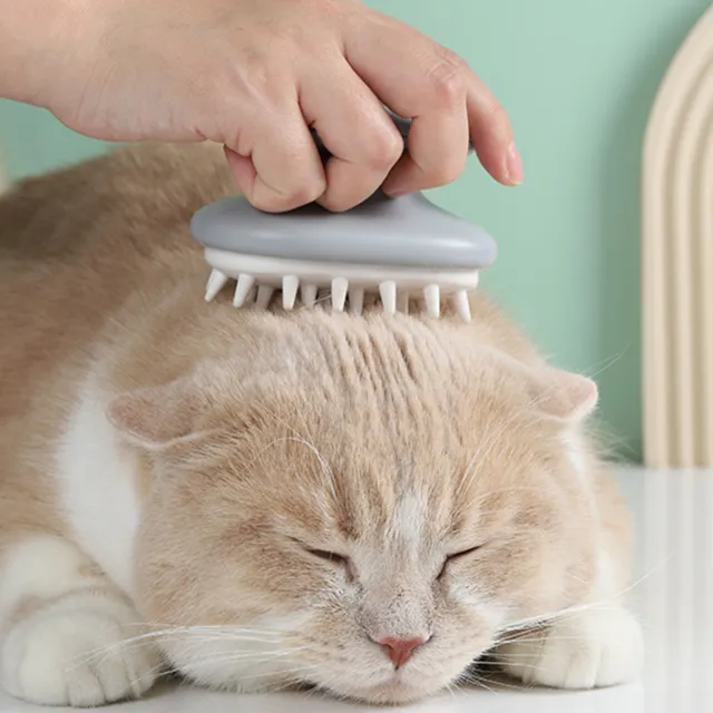 (Grigio) Spazzola da massaggio gatto funzione massaggio pelle amichevole per cane spazzola shampoo TPR
