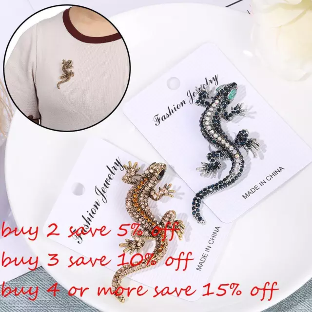 Clothes Label Jewelry Pin Lizard Gecko Brooch Animal Brooch Rhinestone Retro