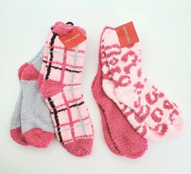 Winter Cozy Fuzzy Socks Women’s One Size Fits Most Pink, Gray 4 Pair NWT (Set A)