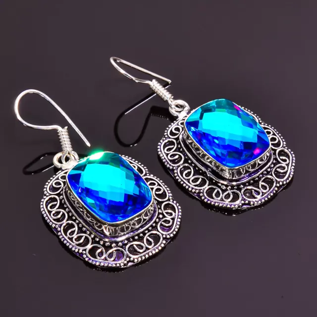 Boucles d'oreilles angulaires vintage en argent sterling 925 pierre...