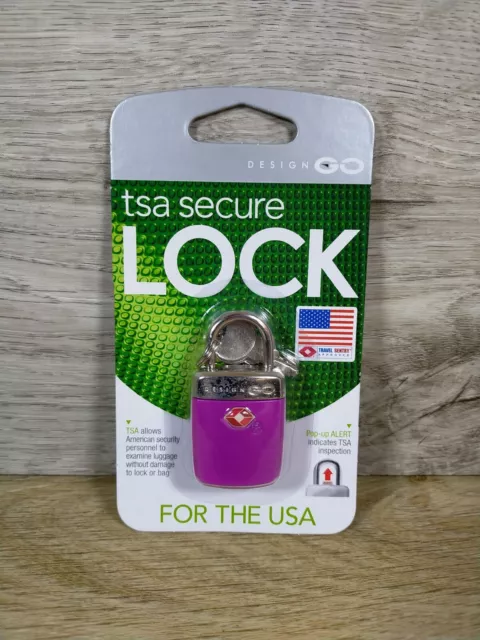 Go Travel Sentry Luggage Alert Padlock TSA Accepted Suitcase Lock + 2 Keys Pink