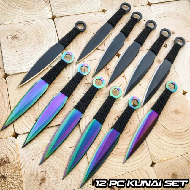 12PC Black Rainbow Tactical Ninja Throwing Blade Knife Kunai Ninjutsu Knives