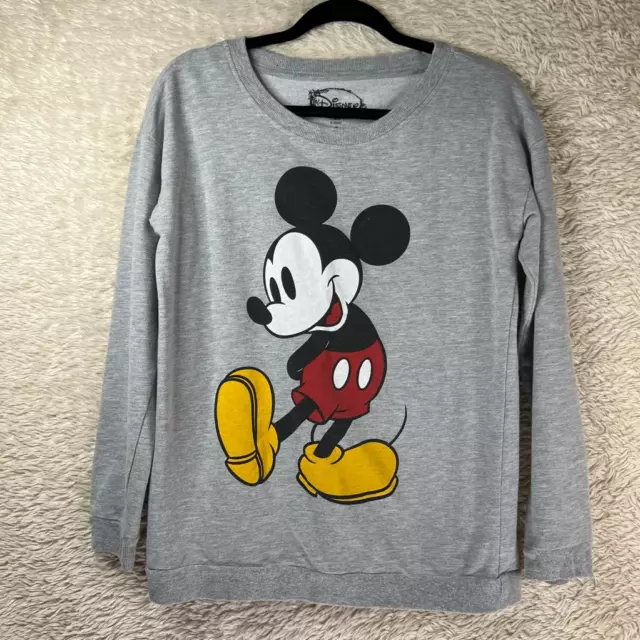 Mickey Mouse Disney Womens Sweatshirt Crew Gray Black Heathered Long Sleeve S 3