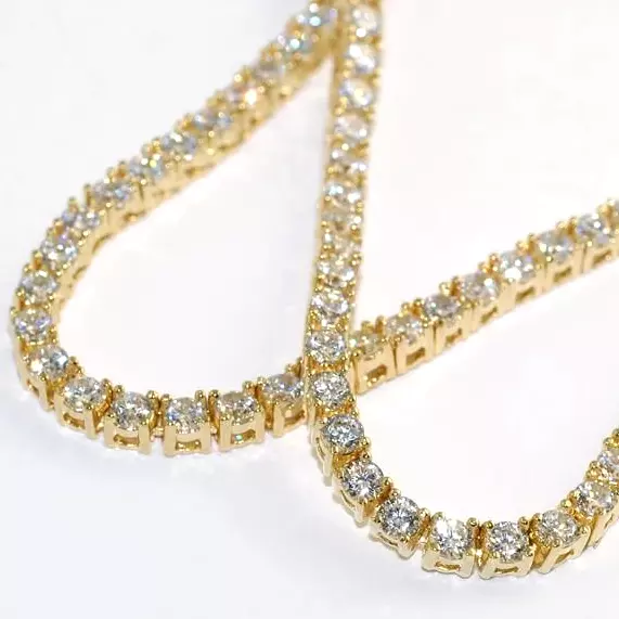 3mm VVS Lab CZ 1 Row Yellow Gold Plated Tennis Chain Solid Steel Necklace 3