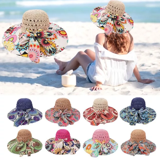 FOR WOMEN GIRLS Bowknot Fishing Cap Bohemia Sun Hat Floral Wide Brim Straw  Hat $18.77 - PicClick AU