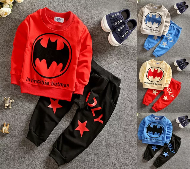2 PCS Cotton Toddler baby boys outfits T shirt tops+pants kid Clothes Batman set