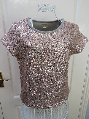 JOHNNIE B BODEN Sequin Top T Shirt 15-16 Rose Gold Silver Festival Party Summer