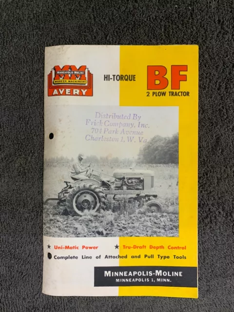 Minneapolis Moline Hi-Torque Bf 2 Plow Tractor Brochure Vintage