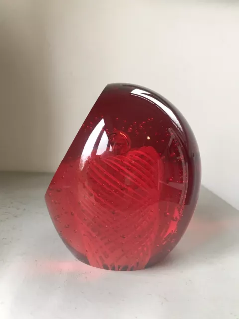 Beautiful Large Heavy Red Faceted Facet Cut Glass Paperweight