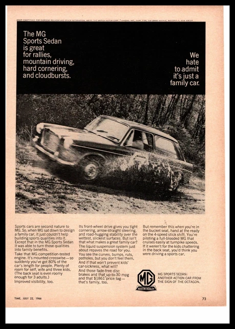 1966 MG Sports Sedan $1861 30 MPG Driving On Muddy Slippery Wet Terrain Print Ad