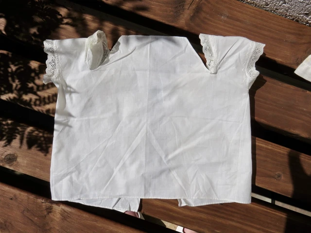 Camicia antica bambino vittoriana cotone bianco pizzo cucita a mano