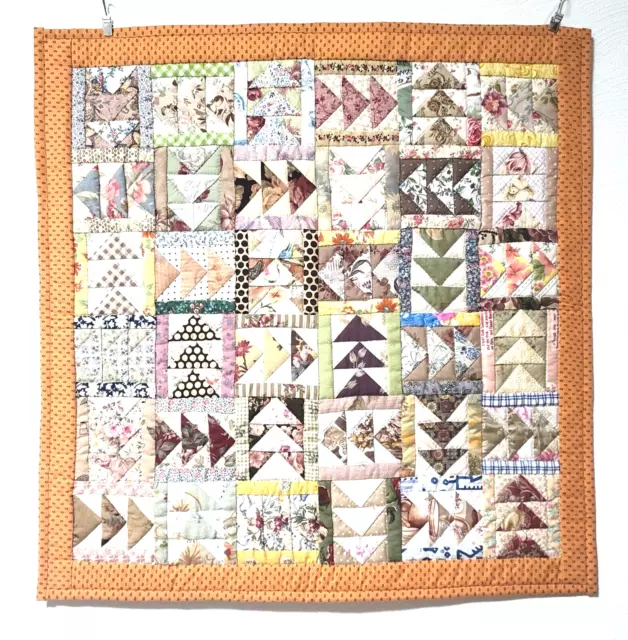 Flying Geese Scrappy Quilt All made by Japanese Quilter hand quilting 22.5"×23