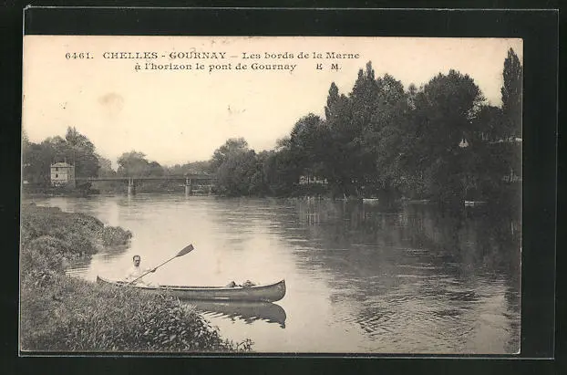 CPA Chelles-Gournay, the banks of the Marne on the horizon le pont de Gournay 1917