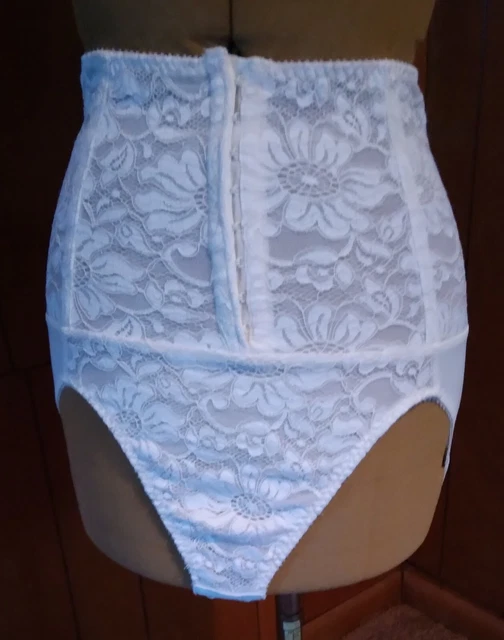 Vintage SEARS ivory lace hook eye front & crotch panty Girdle