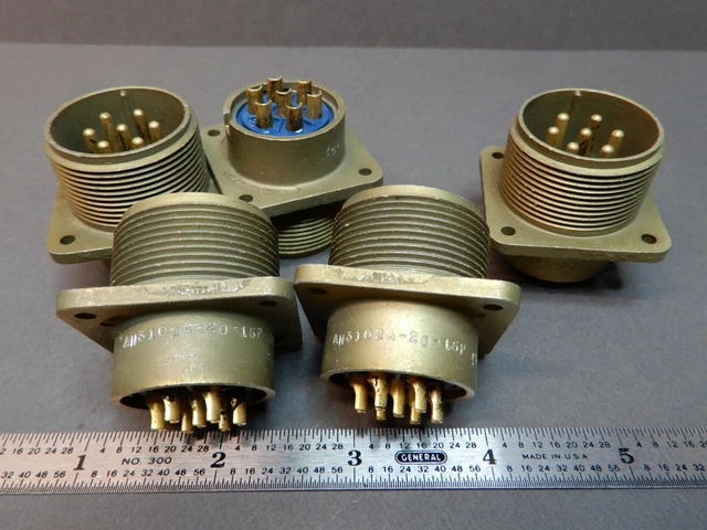 Amphenol 7 Pin Plug Connectors Qty 5 Gold Pins Panel Mount AN3102A-20-15P