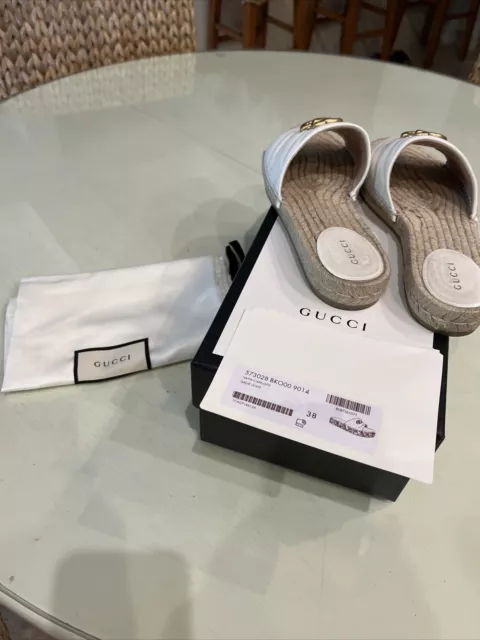 Gucci Womens Leather Slides Size 38 Espadrille