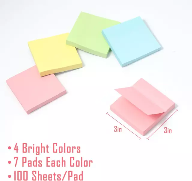 Sticky Notes 3x3 Inches Bulk 20 Pack 2000 Sheets Colored Self-Stick Pads, 100 4 3