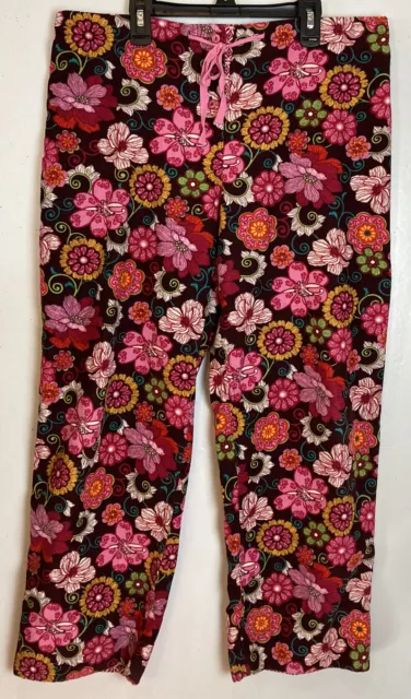 Vera Bradley Floral Pajama Sleep Pants sz M Corduroy Colorful Drawstring Pull On
