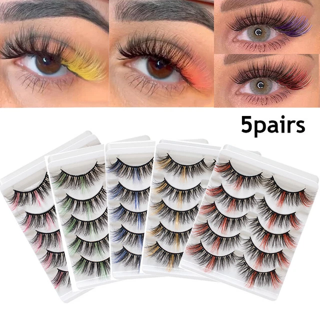5 pares de pestañas artificiales teñidas visón natural extensión negro 3D maquillaje au