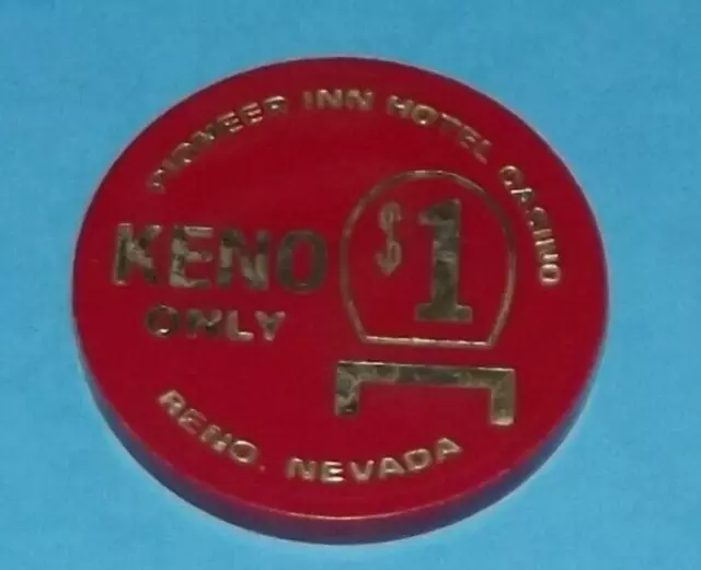 Red Keno Chip 0ne Dollar Reno, Nevada Pioneer Inn & Casino 1.5" Vintage "Closed"