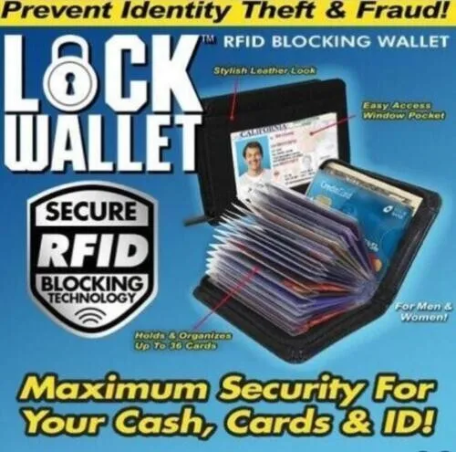 Amazing Slim Lock As Seen on TV Leather Card Wallet RFID Block ID Holder Purses