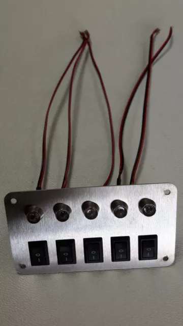 Schalterpanel 5x Ein-Aus Schalter + 5 LED nach Wahl Edelstahlblende matt NEU 2