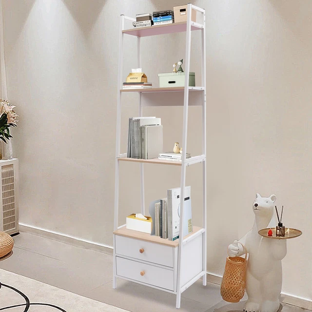 Waterproof Bookcase CD Display Storage Rack 2*Drawer Ladder Shelf 43*31*150cm