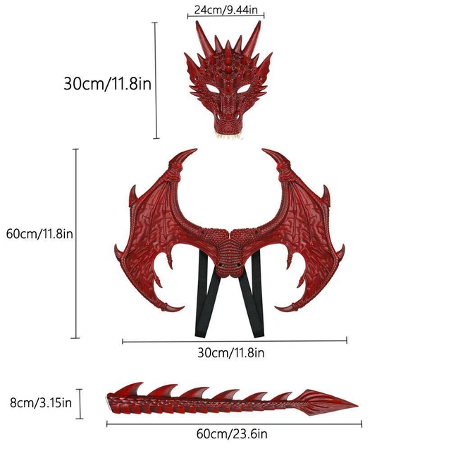Awesome Dragon Costume For Kids: Wings, Mask & Tail Set For Halloween & Dress Up Play
