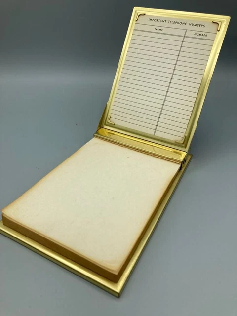 Vintage Park Sherman Notepad W/ Paper and Phone Number List. Brass. Made In USA
