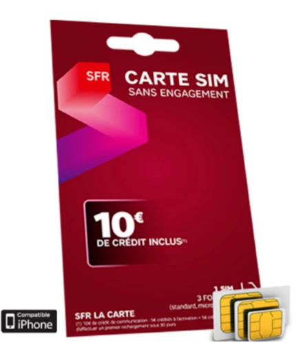 SFR La Carte 10Euro Crédit Inclus Carte SIM Prépayée SANS ENGAGEMENT