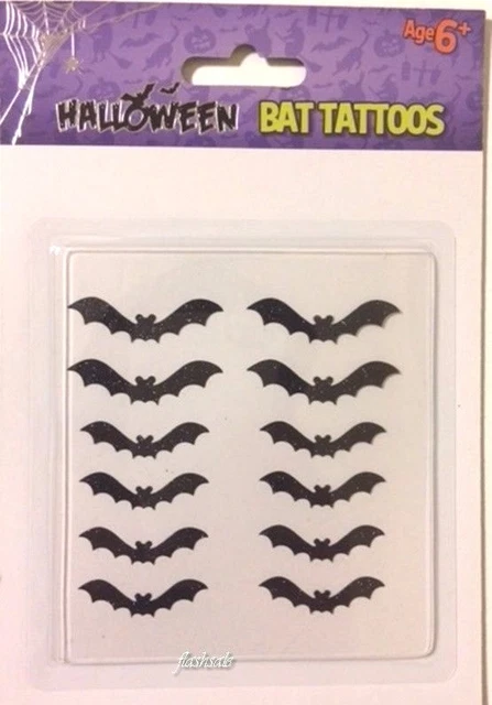 12 Halloween Glittery Bat Tattoos Temporary Fake Face Body Art Spooky Parties