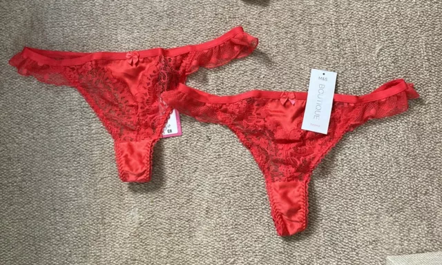 Marks and Spencer Boutique  Ladies 2 Pairs Thong  Knickers Size 18 Red