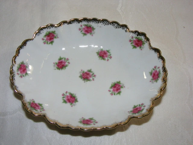 Vintage Moss Rose Design Small Nut Trinket Dish Fred Roberts Co San Francisco