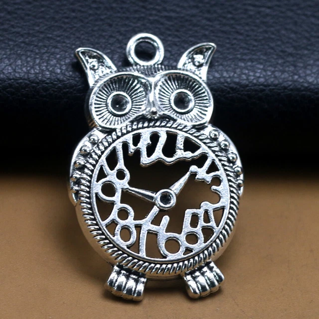 10 Stück Alloy Owl Clock Shape Anhänger Charms Schmuckherstellung Zubehör für Ar