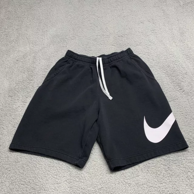 NIKE SPORTSWEAR FLEECE SHORTS BLACK/WHITE TRAINING SWOOSH COTTON MENS Medium