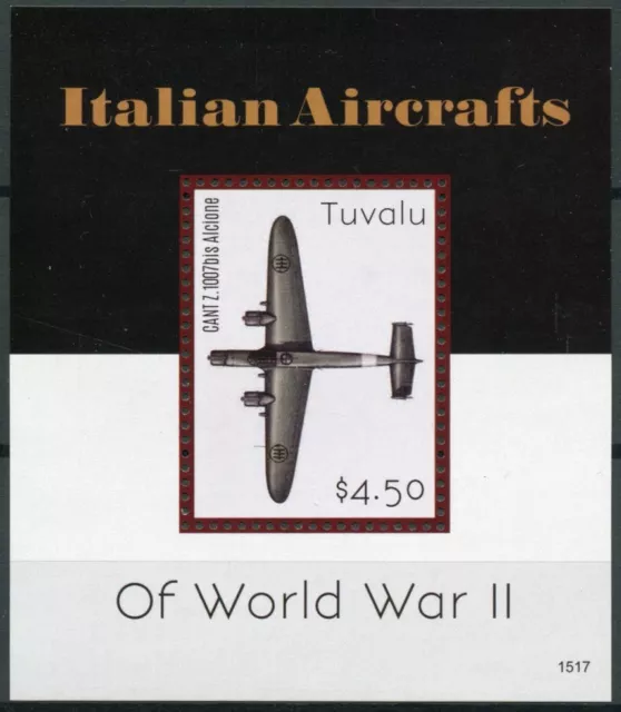 Aviones italianos Tuvalu 2015 montado sin montar o nunca montado de la Segunda Guerra Mundial 1v S/S Segunda Guerra Mundial