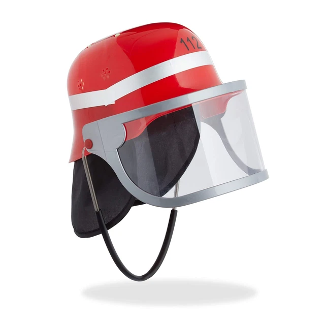 Casque De Pompier Enfant Relaxdays Avec Visière Et Protection Nuque - 112 Imprimé, Tour De Tête Réglable 45-55 Cm, Déguisement
