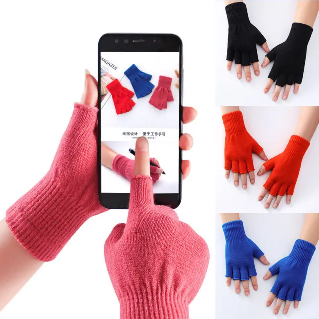 Gants Sans Doigts Pour Femmes Et Hommes Gants Extensibles Tricotés Unisexes R