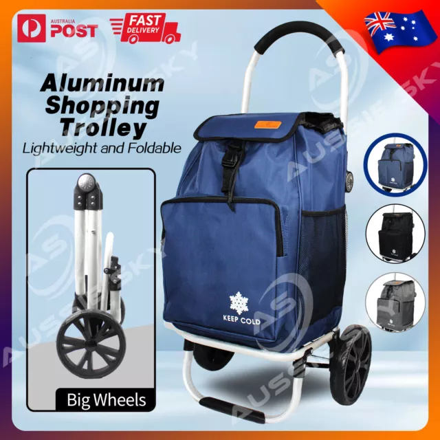 Aluminium Foldable Shopping Trolley Folding Cart Grocery Luggage Bag Basket