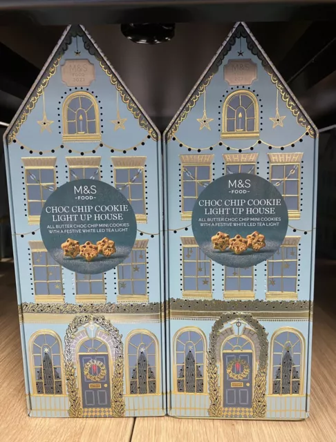 2x M&S Musical Rotante Illuminazione Casa Biscotti di Natale Chip Cioccolato Biscotti