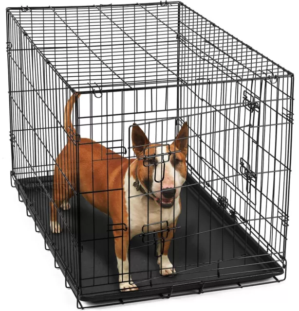 36" Dog Crate 2 Door w/Divide w/Tray Fold Metal Pet Cage Kennel House for Animal