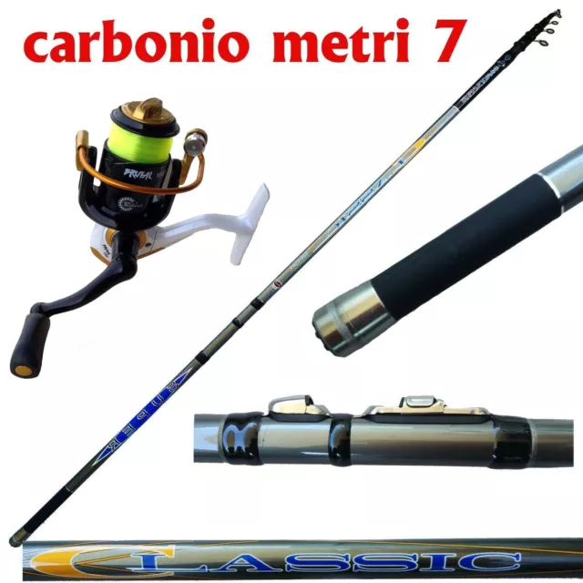 Kit Canna 7 Metri In Carbonio Mulinello + Filo Da Mare Lago Fiume Bolognese