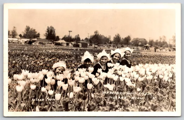 Postcard Van Bragt Tulip Fields, Holland, Michigan RPPC B57