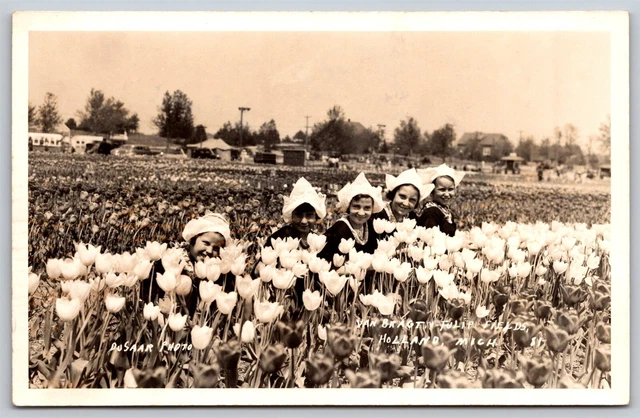 Postcard Van Bragt Tulip Fields, Holland, Michigan RPPC B57