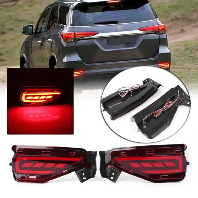 2pcs LED Rear Bumper Lamps Fog Brake Tail Lights Fit Toyota Fortuner 2015-2017