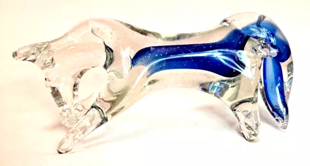 Hand Blown Art Glass Horse Pony Clear Blue Figurine Equestrian Galloping Animal