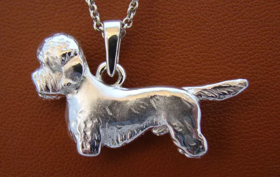 Large Sterling Silver Dandie Dinmont Terrier Standing Study Pendant