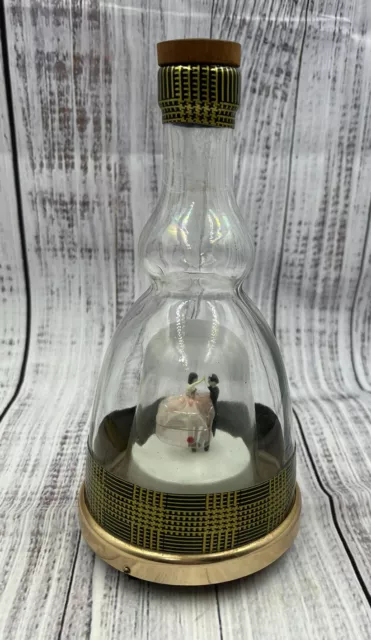 Vintage Musical Bottle Glass Liquor Decanter with Dancing Couple Japan