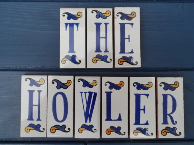 Hand Painted Spanish Blue Yellow LETTER Tiles House Door 3cm x 7.3cm (Small)